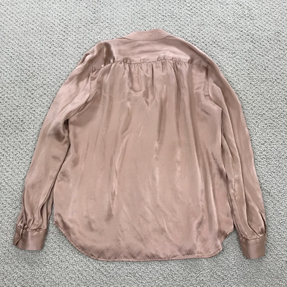L'AGENCE Silk Blouse Dusty Rose Pink Split V-Neck Satin Top Size Medium - Picture 3 of 8